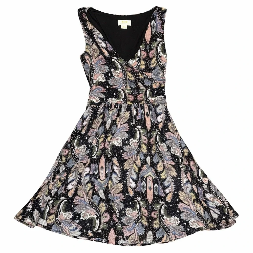 Maeve Anthropologie Womens Leslie Midi Paisley Faux Wrap V-Neck Dress Black S - Picture 7 of 9